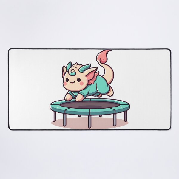 Item preview, Kawaii Delightful Chimera With Jumpsuit Bouncing On A Trampoline designed and sold by CanvasCutie.