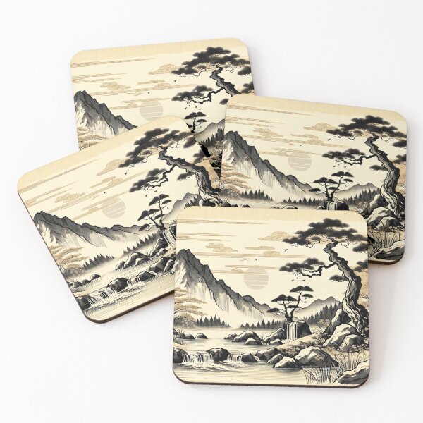 Item preview, Vintage Black White Japanese Landscape Art designed and sold by HippieFarms11.