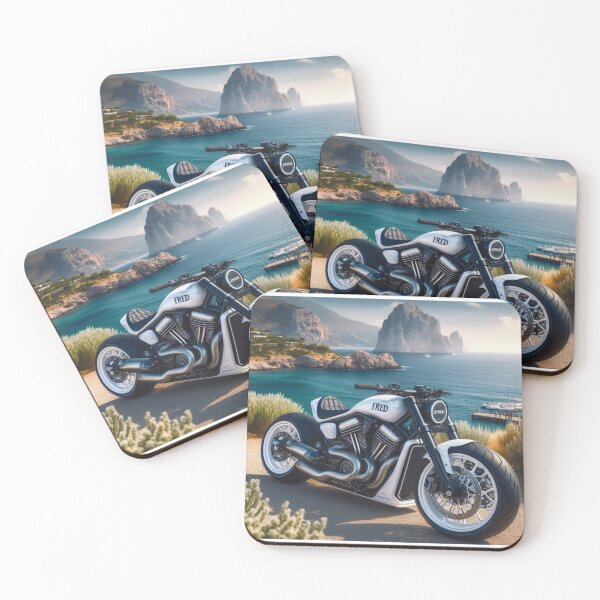 Item preview, Custom motorcycle parked near a beautiful coastline. designed and sold by Fredceri01.
