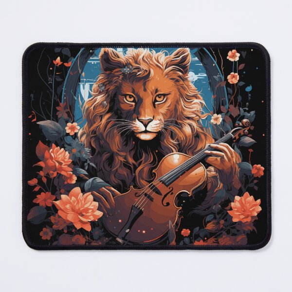 Item preview, Lion with a violin is depicted with flowers designed and sold by CreationsaART.