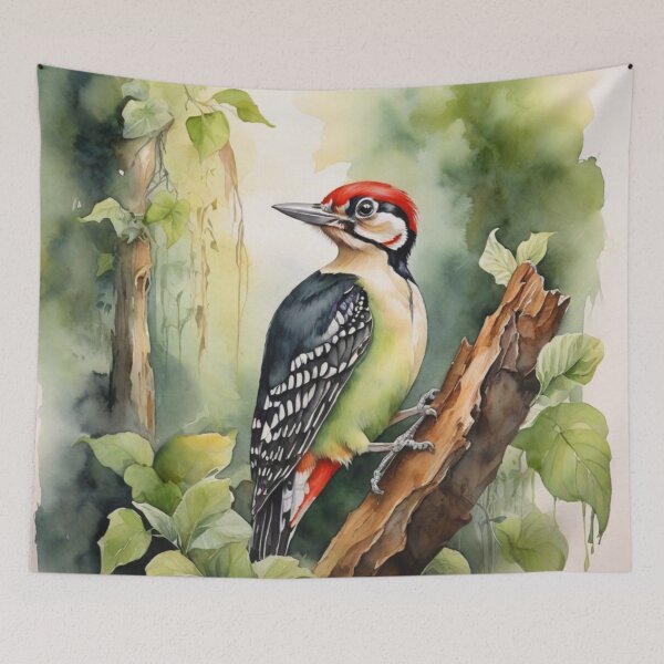 Item preview, Woodpecker watercolor painting  designed and sold by shokA Design.