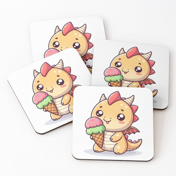 Aperçu de l'œuvre Kawaii Adorable Dragon Avec Cornet De Crème Glacée créée et vendue par CanvasCutie.