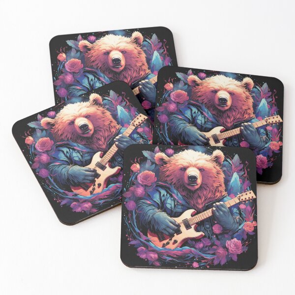Item preview, Bear with a guitar surrounded by flowers designed and sold by CreationsaART.