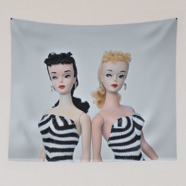 Item preview, 1950s twins doll poster mask toys print designed and sold by mystic lady vintage art and fashion designs.