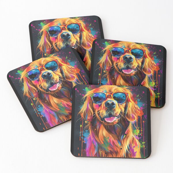 Item preview, Happy Golden Retriever Dog in Sunglasses Portrait. Modern art print. Colourful dog art. Vibrant Puppy Portrait. designed and sold by ColorfulAnimals.