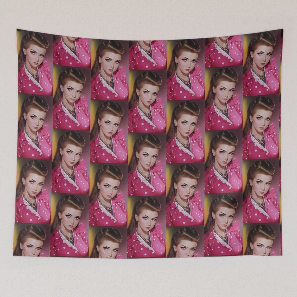 Item preview, Woman's Day - Blonde lady in pink dress with polka dots designed and sold by lusiakotowska.