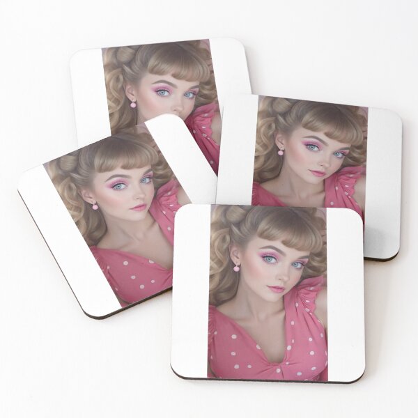 Item preview, Woman's Day - Blonde lady in pink dress with polka dots designed and sold by lusiakotowska.