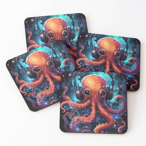 Artikelvorschau, Octopus trägt Kopfhörer, während er Musik hört entworfen und verkauft von CreationsaART.