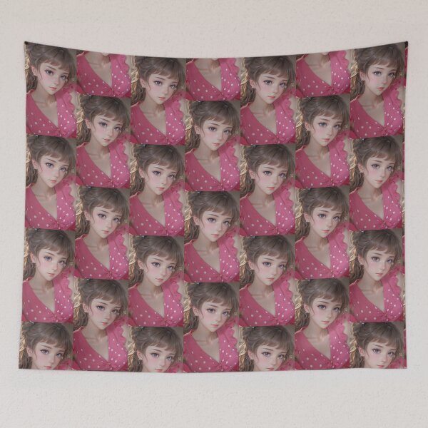 Item preview, Woman's Day - Blonde lady in pink dress with polka dots designed and sold by lusiakotowska.