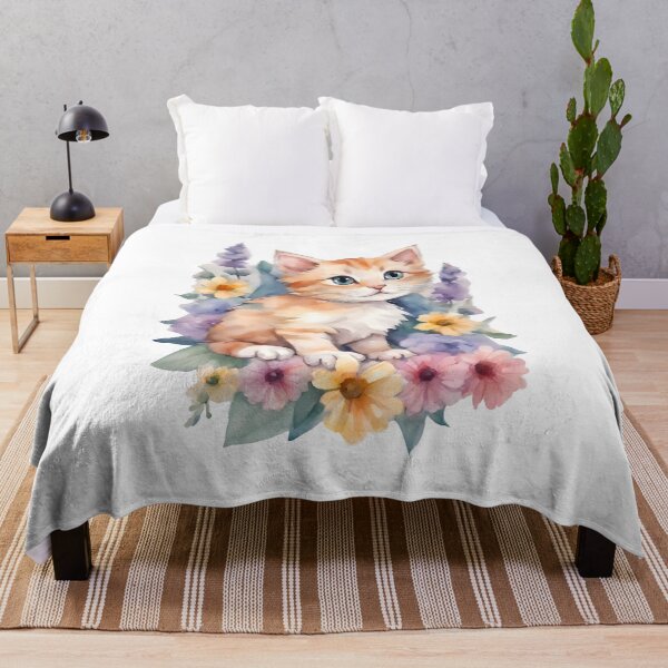 Item preview, In the Garden with Kitty: Cute Cat Among Blooming Flowers, watercolor style designed and sold by AnettPr.