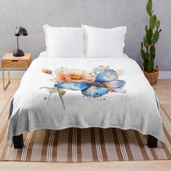 Item preview, Watercolor Blue Butterfly & Flower designed and sold by SellingWSarah17.