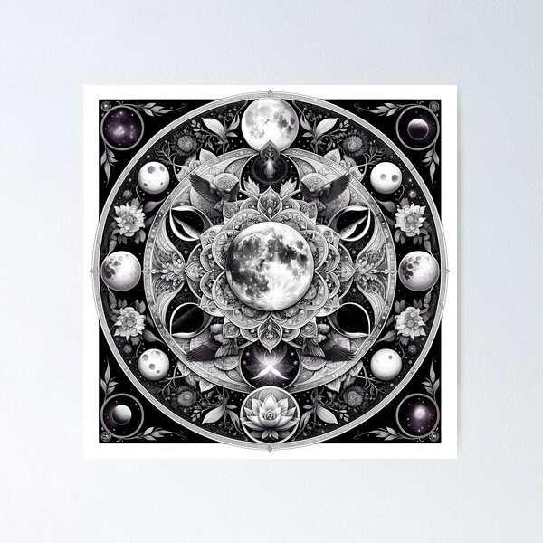 Item preview, Monochrome Lunar Mandala designed and sold by JuniperFinch.