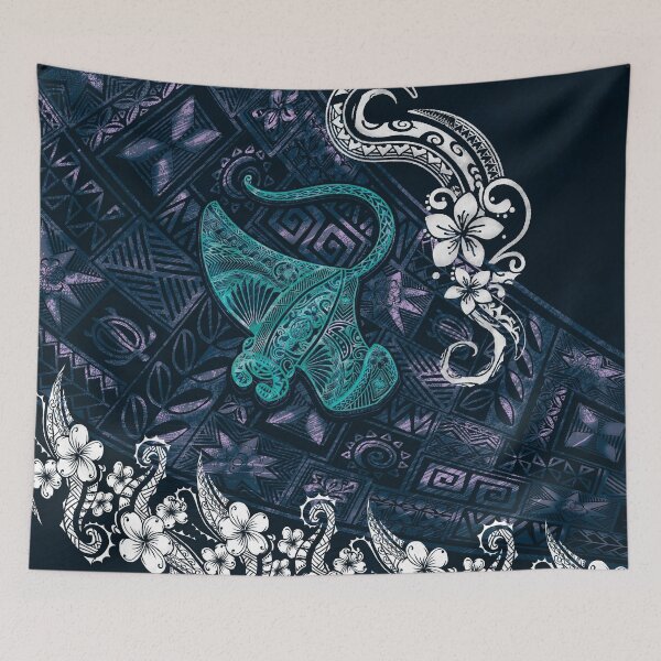 Artikelvorschau, Manta Ray Tribal Grunge – hawaiianisch – samoanisch – polynesisch blaugrün – 3534 entworfen und verkauft von sunnthreads.