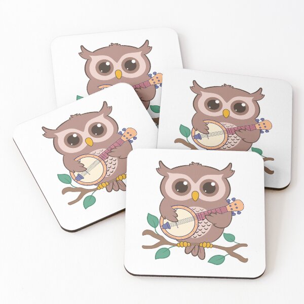 Item preview, Adorable Owl Bird Playing Banjo Cartoon designed and sold by RayanPod.