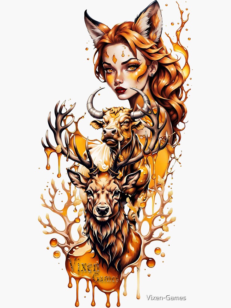 Thumbnail 3 of 3, Sticker, Vixen Stag and Bull Honey drip designed and sold by Vixen-Games.