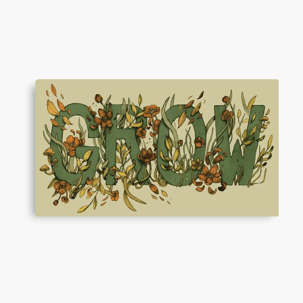 GROW - Inspirational Floral Typography Canvas Print