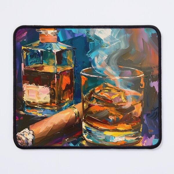 Item preview, Dynamic Fusion- A Cubist, Fauvist, and Impressionist Tapestry of Cigar, Whiskey, and Glass designed and sold by OlfactoART Studio.