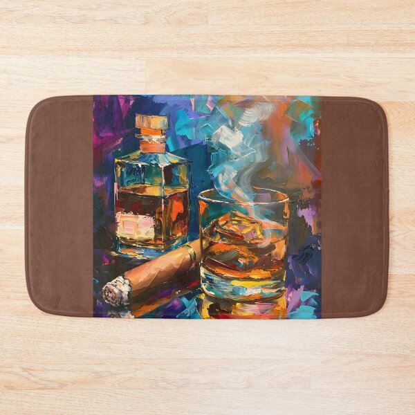 Artikelvorschau, Dynamische Fusion – Ein kubistischer, fauvistischer und impressionistischer Wandteppich aus Zigarre, Whisky und Glas entworfen und verkauft von OlfactoART Studio.