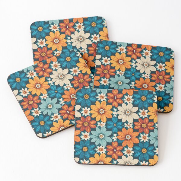 Item preview, Cottage Core  Mid Century Modern Flower Pattern Orange, Cyan  #3 designed and sold by Prints and Lifestyle.