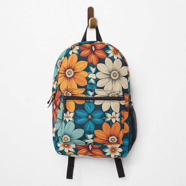 Item preview, Cottage Core Mid Century Modern Flower Pattern Orange, Cyan #3 designed and sold by Prints and Lifestyle.