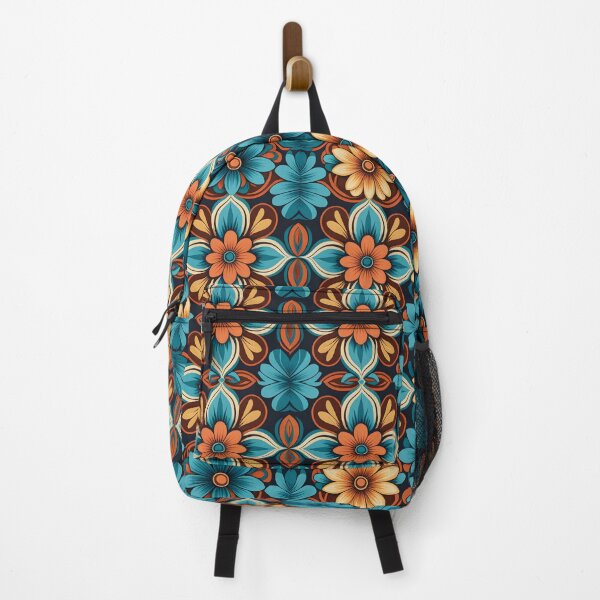 Item preview, Cottage Core Mid Century Modern Flower Pattern Orange, Cyan #8 designed and sold by Prints and Lifestyle.
