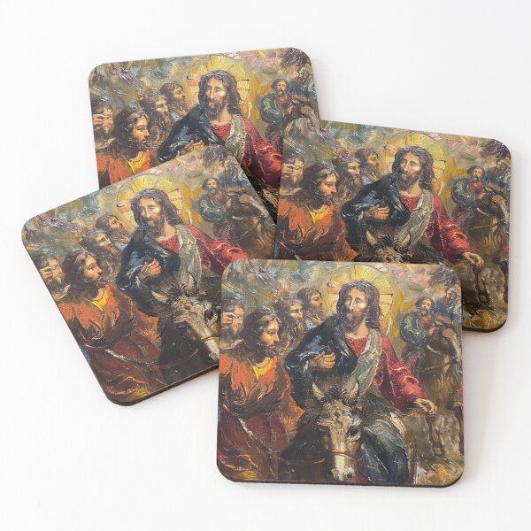 Item preview, The Triumphant Entry in the style of Leonardo da Vinci if he copied the Shroud of Turin face designed and sold by ShroudFaceAI.
