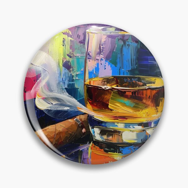 Artikelvorschau, Impressionistischer Rausch – Whiskyglas, brennende Zigarre und Rauch in kubistischer Pracht enthüllt entworfen und verkauft von OlfactoART Studio.