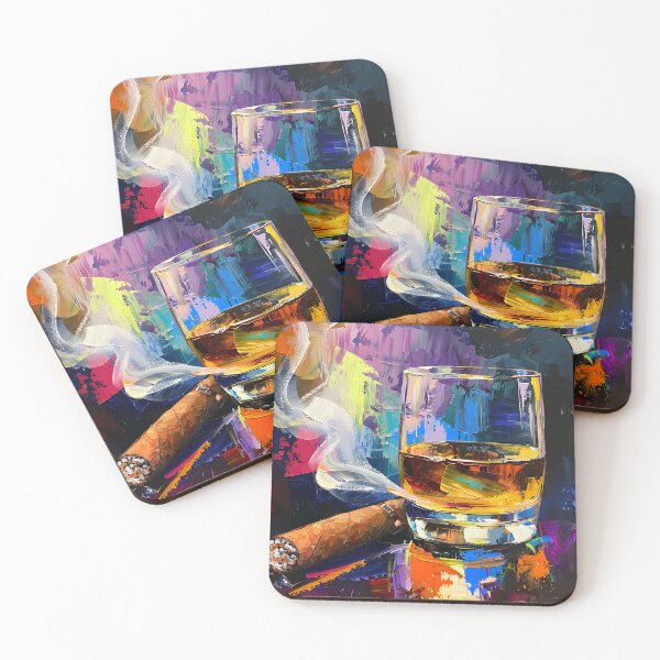 Artikelvorschau, Impressionistischer Rausch – Whiskyglas, brennende Zigarre und Rauch in kubistischer Pracht enthüllt entworfen und verkauft von OlfactoART Studio.