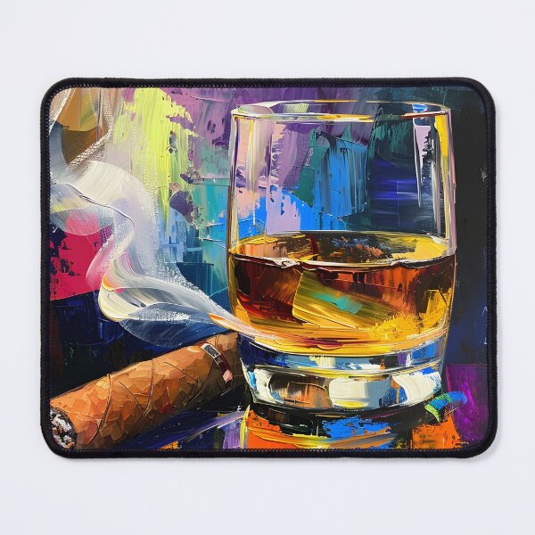 Item preview, Impressionist Intoxication- Whiskey Glass, Lit Cigar, and Smoke Unveiled in Cubist Splendor designed and sold by OlfactoART Studio.