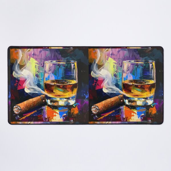 Artikelvorschau, Impressionistischer Rausch – Whiskyglas, brennende Zigarre und Rauch in kubistischer Pracht enthüllt entworfen und verkauft von OlfactoART Studio.