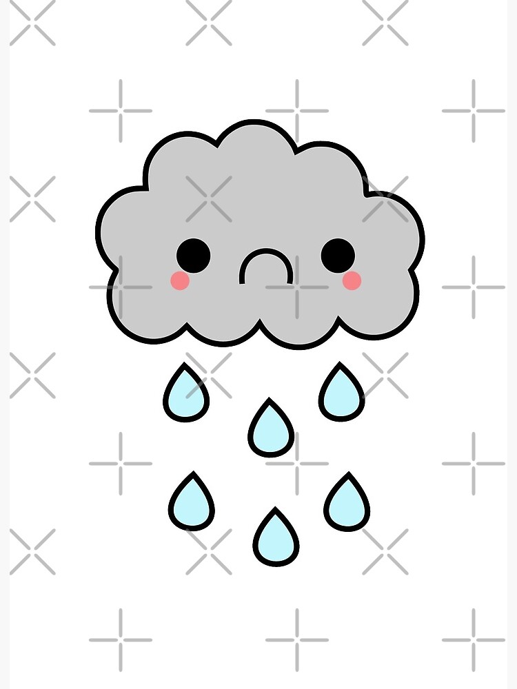 Adorable Kawaii Sad Rainy Storm Cloud | Art Board Print