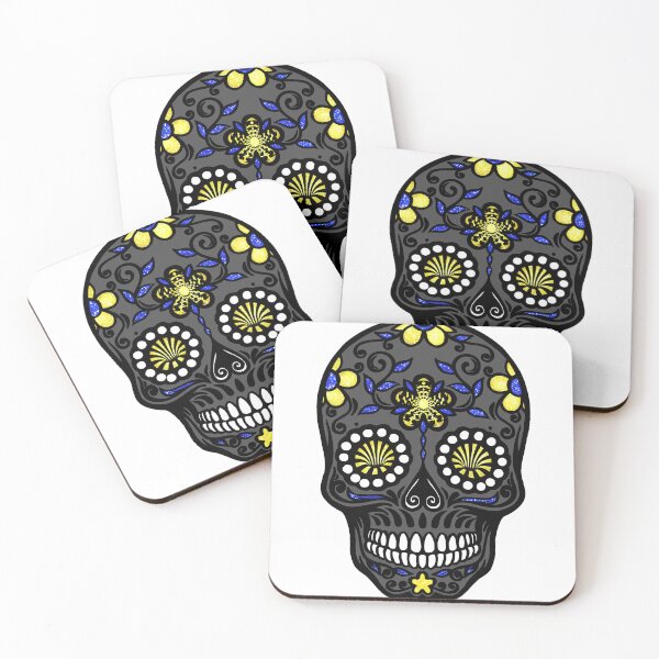 Item preview, Sugar Skull Blue Gray White and Yellow designed and sold by BerryBerryBaby.