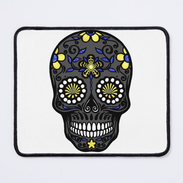 Item preview, Sugar Skull Blue Gray White and Yellow designed and sold by BerryBerryBaby.