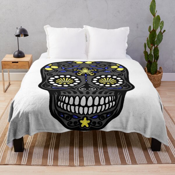 Item preview, Sugar Skull Blue Gray White and Yellow designed and sold by BerryBerryBaby.