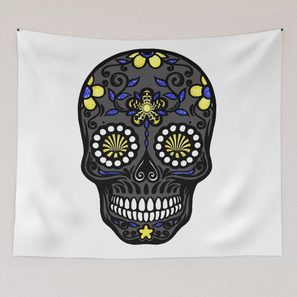 Item preview, Sugar Skull Blue Gray White and Yellow designed and sold by BerryBerryBaby.