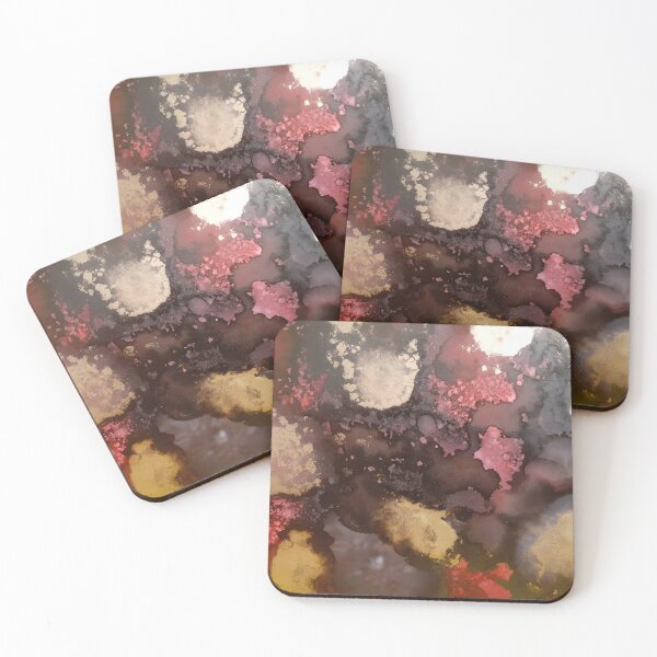 Item preview, Shiny Gold and Red Alcohol Ink Painting designed and sold by freshinkarts.