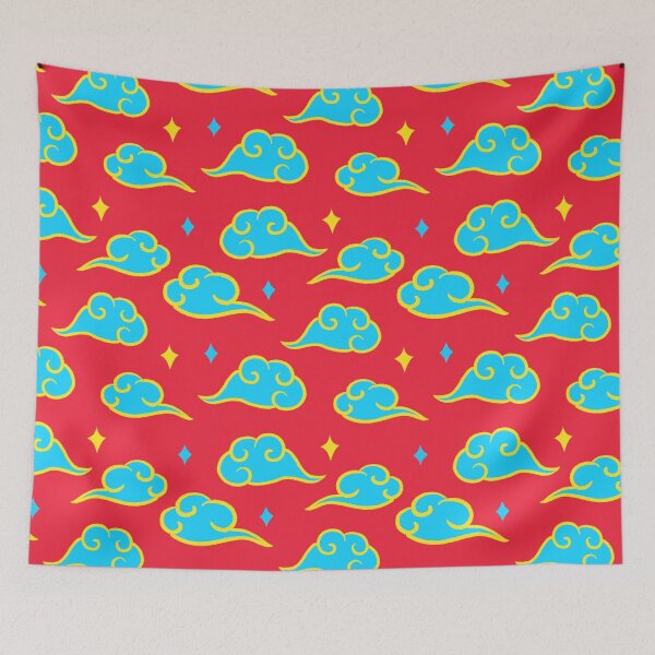 Item preview, Blue clouds seamless pattern on red background designed and sold by pinkyfish1010.