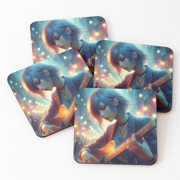 Item preview, Melancholic Serenade: An Ethereal Guitarist in a Rainy Cityscape designed and sold by PyxolrStudio.