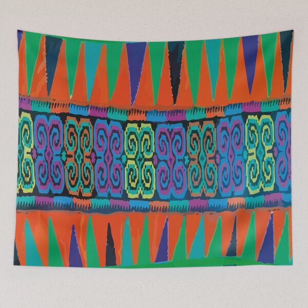Item preview, Blue green tribal embroidery bold embroidery maximalist decor designed and sold by T-Mex.
