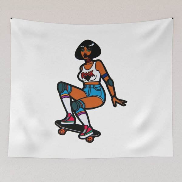 Item preview, Skateboarder Girl in Denim Shorts designed and sold by PinUpPizzazz.