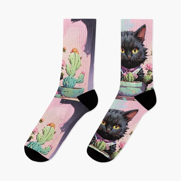 Item preview, Whiskers & Succulents: Black Cat Planting Cactus Art designed and sold by olademar.