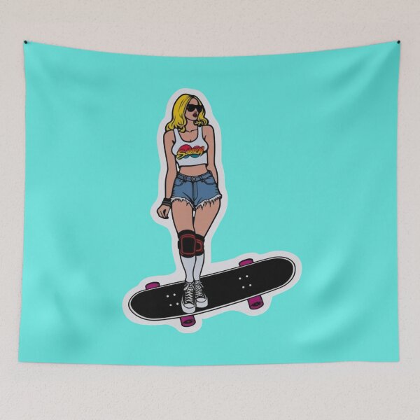 Item preview, Woman in Denim Daisy Dukes and Skateboard designed and sold by PinUpPizzazz.