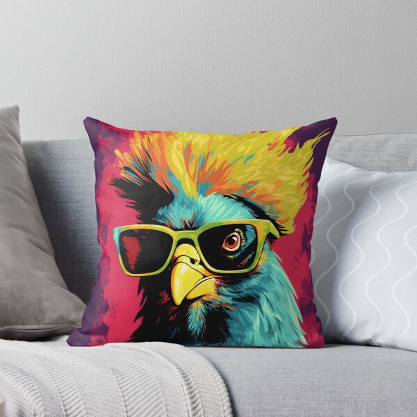 Artikelvorschau, Huhn mit Brille Porträts Kunst. Tier bunt. Tierkissen. entworfen und verkauft von formform.