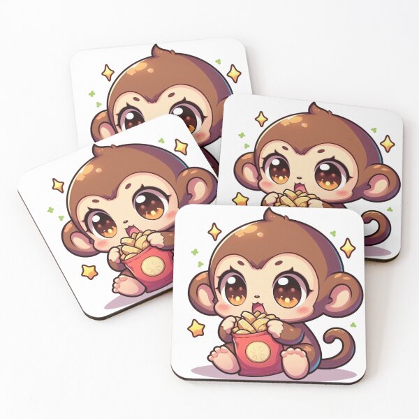 Item preview, A cute anime monkey enjoying some snacks designed and sold by panda-888.
