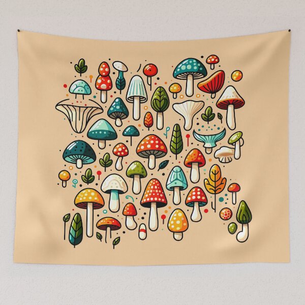 Item preview, Mushroom pattern with Simple illustration, Enchanted Forest Fungi: A Colorful Mushroom Mosaic designed and sold by FEBRICAST.