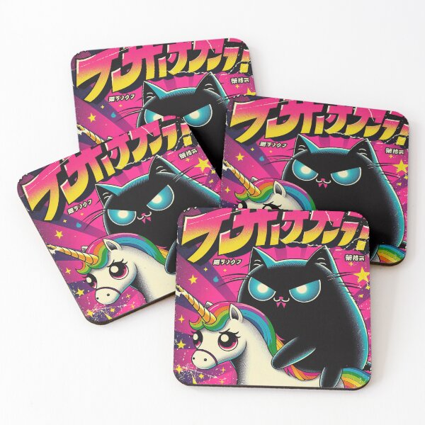 Item preview, Japanese Retro Vintage Poster of a Sinister Kawaii Black Cat Riding a Unicorn designed and sold by IAPICTURE.