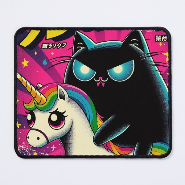 Item preview, Japanese Retro Vintage Poster of a Sinister Kawaii Black Cat Riding a Unicorn designed and sold by IAPICTURE.