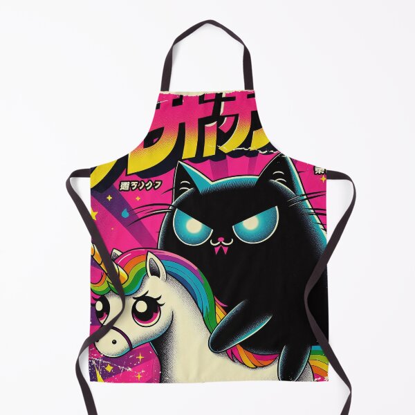 Item preview, Japanese Retro Vintage Poster of a Sinister Kawaii Black Cat Riding a Unicorn designed and sold by IAPICTURE.
