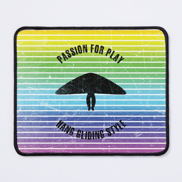 Item preview, Black silhouette of an athlete flying a hang glider against the background of rainbow stripes designed and sold by HarridanCreates.