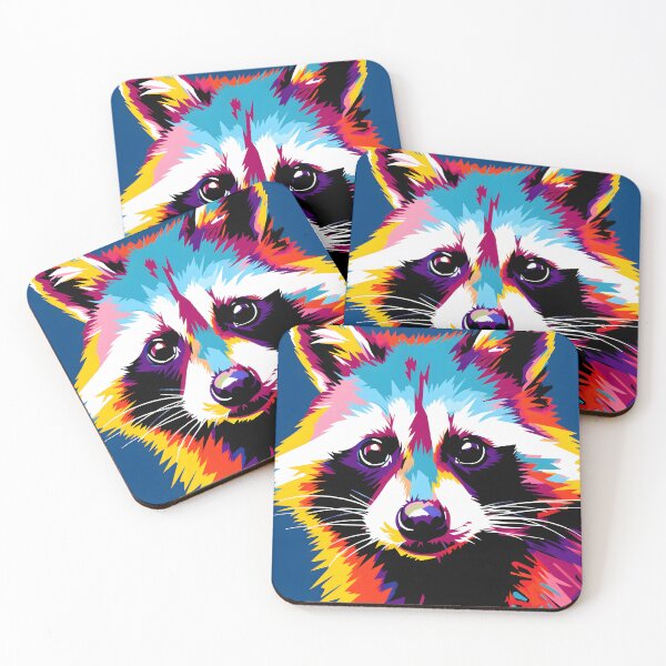 Artikelvorschau, Waschbär-Porträts Kunst. Tier bunt. Tierkissen. entworfen und verkauft von formform.